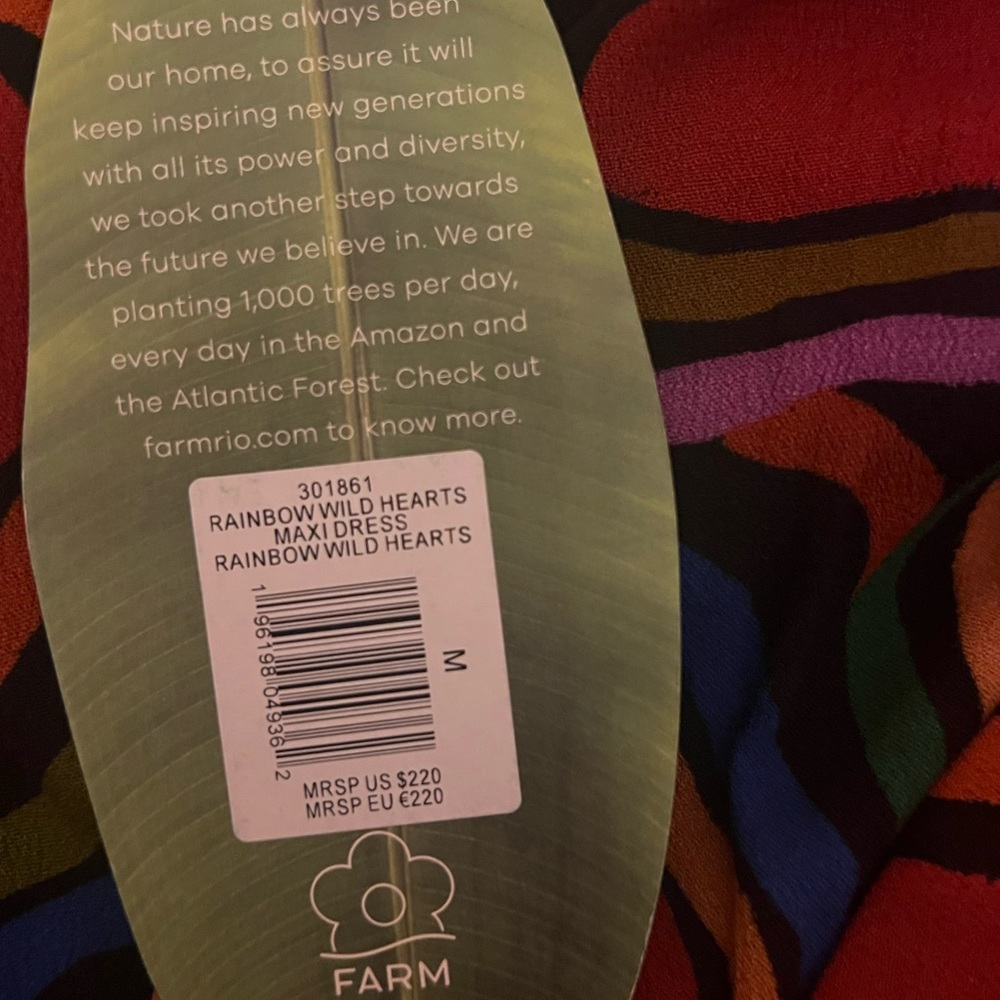 FARM Rio M Rainbow Wild Hearts Maxi Dress Holiday Wedding Valentine Love - Picture 16 of 16